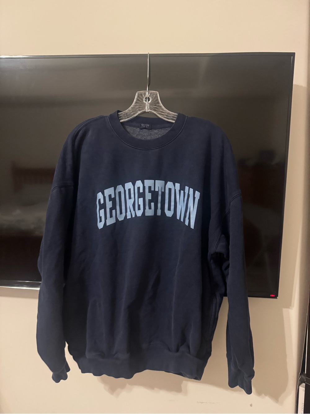 Brandy Melville Navy Crewneck Sweatshirt with Light Blue Georgetown Print